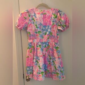 LILLY PULITZER Girls Pink Floral Puff-Sleeve Cotton Dress